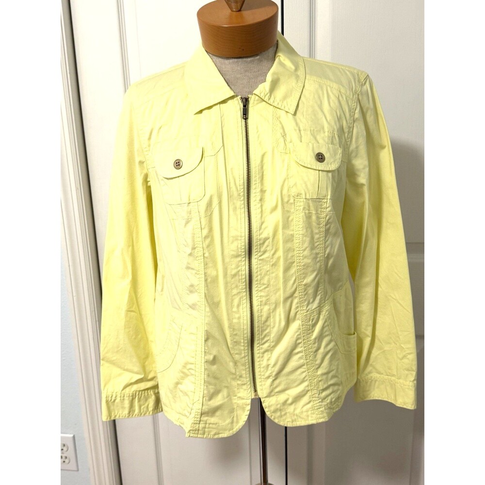 Chicos Sz 1 M Jacket Yellow Cotton Full Zip Front Pockets Safari Lightweight